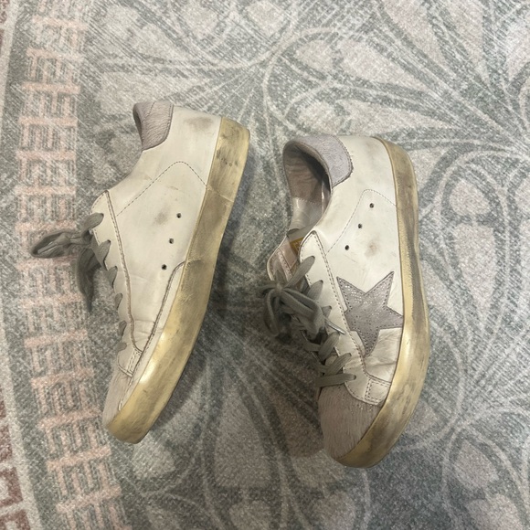 Golden Goose White Sneakers Mohair Calfskin Texture with gray STAR - Picture 3 of 6